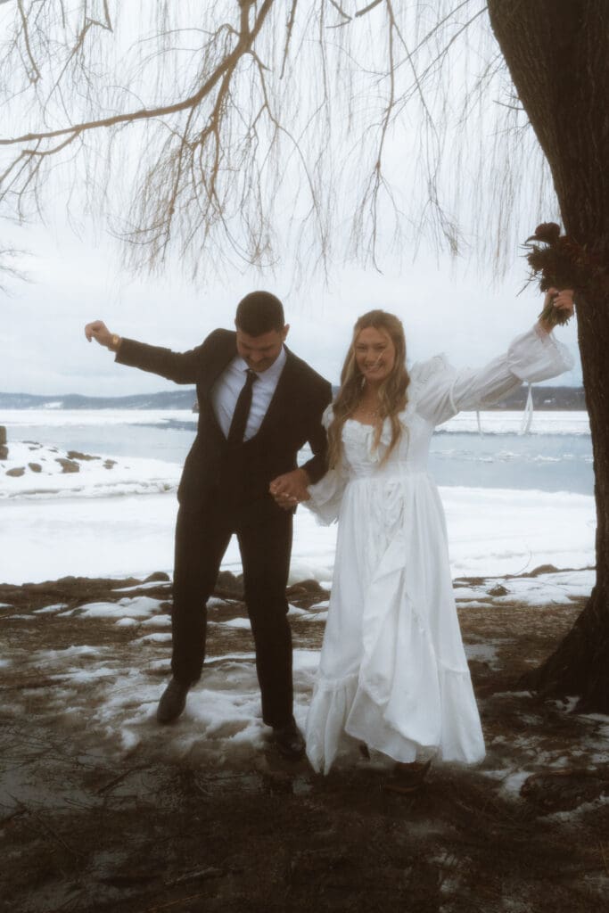 A Catskills winter elopements with Colton and Alexa while sharing a private vow exchange