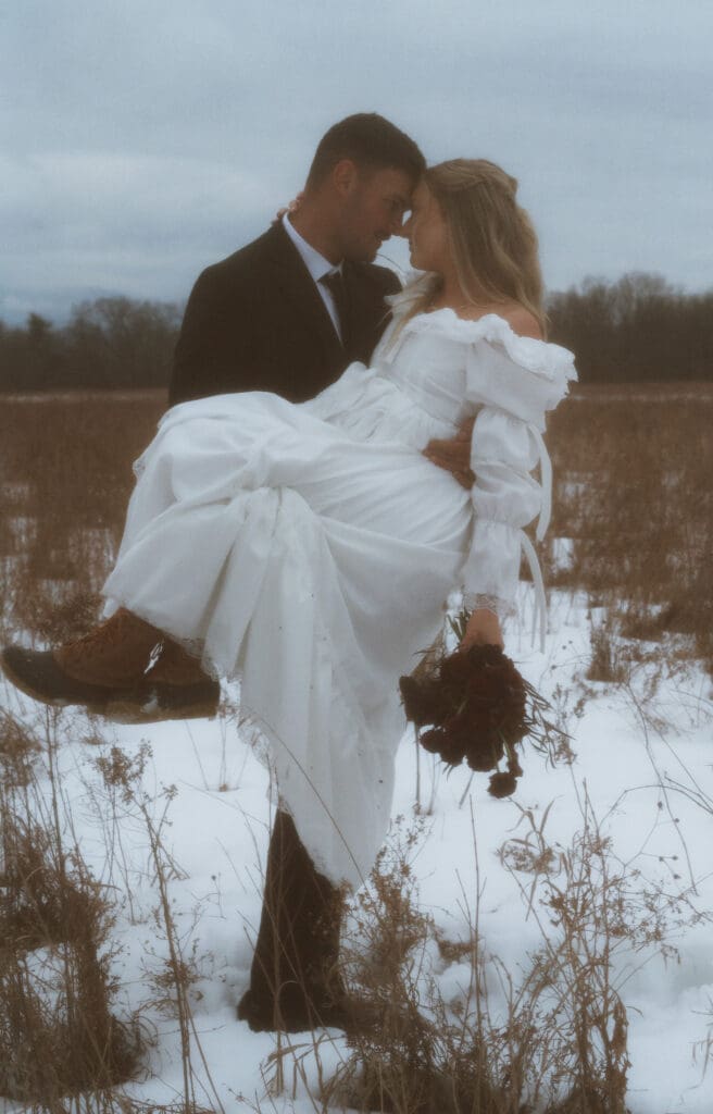 A Catskills winter elopements with Colton and Alexa while sharing a private vow exchange