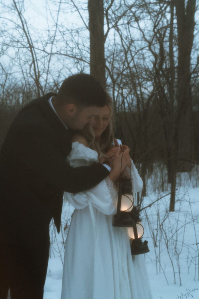 A Catskills winter elopements with Colton and Alexa while sharing a private vow exchange