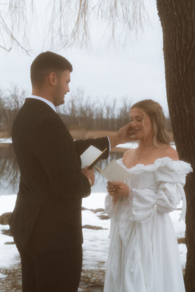 A Catskills winter elopements with Colton and Alexa while sharing a private vow exchange
