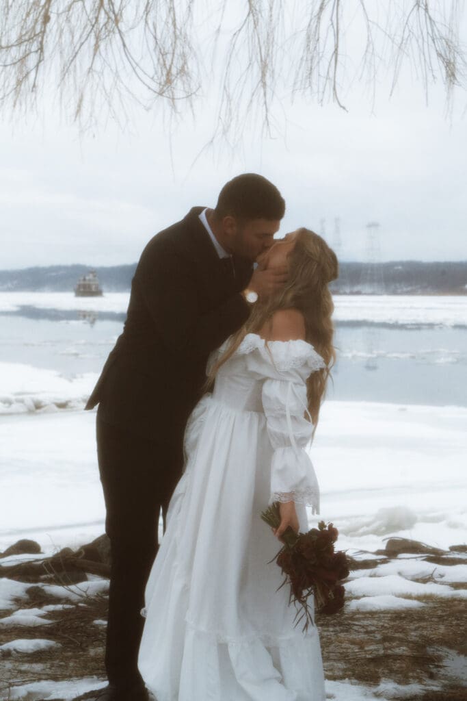 A Catskills winter elopements with Colton and Alexa while sharing a private vow exchange